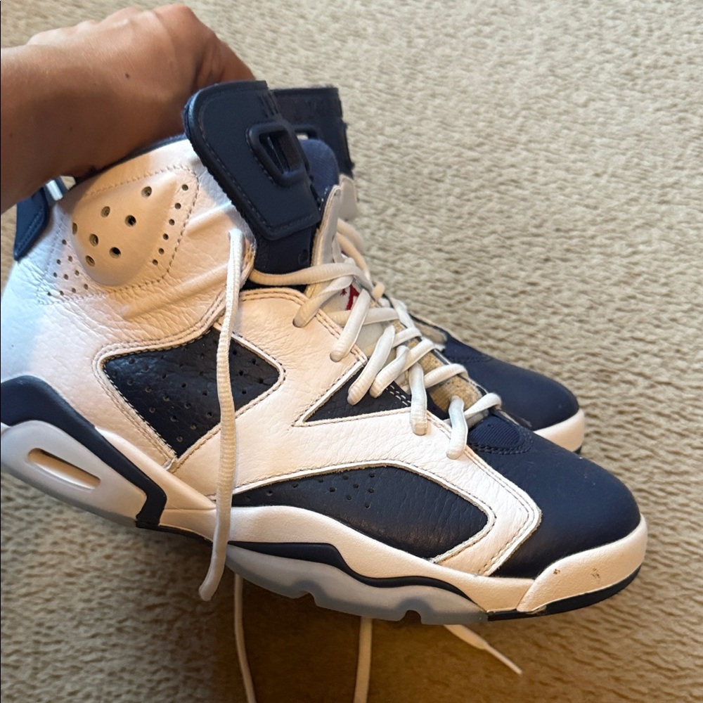 White and Navy High-Top Sneakers